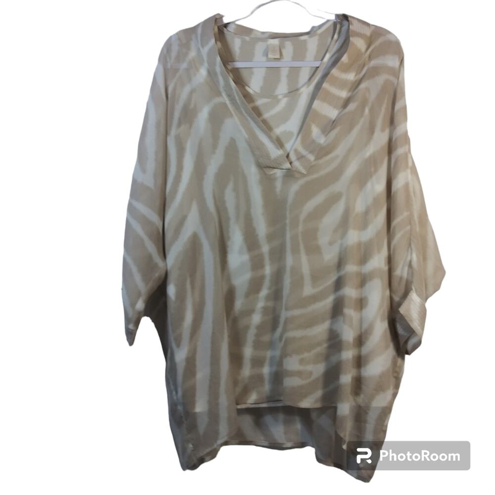 Chico's 2 Piece Tie-Dye Stripe Tunic Top Tan Cream Vacation Resort Size M